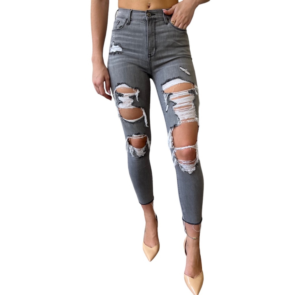 PacSun High Rise Jeggings Denim Jeans SUPER SOFT Distressed Grey 5 Pocket W26